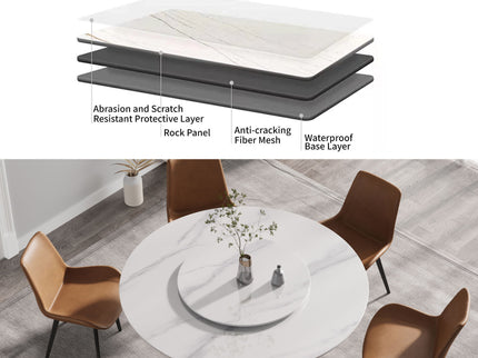 Modern Artificial Stone Round Carbon Steel Base Dining Table Stone Turntable