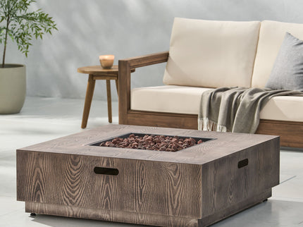 Wellington Square Iron Fire Pit With Wood Pattern Design And 50, 000 Btu Output
