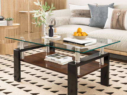 Modern Rectangular Coffee Table With Tempered Glass Top Layer, Table For Living Room - Transparent