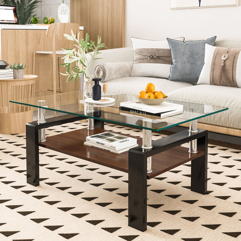 Modern Rectangular Coffee Table With Tempered Glass Top Layer, Table For Living Room - Transparent