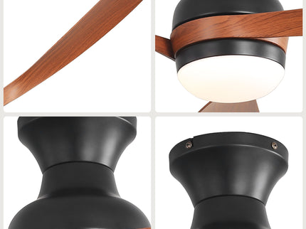 Ceiling Fan With Remote Controlled LED Light, 3 Blades, Reversible DC Motor, 6 Speeds, Dimmable, Flush Mount - Black