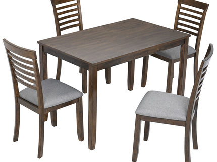 5 Pieces Modern Dining Set, Rectangular Wooden Dining Table With 4 Upholstered Chairs