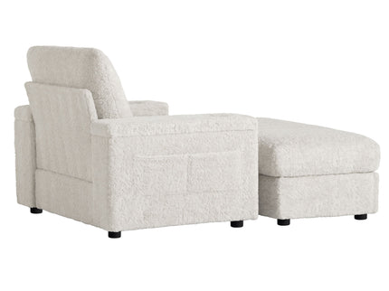 Oversized Chaise Lounge Indoor Rabbit Fur Sofa Bed With Storage Ottoman And Armrests Cup Holders With Deep Seat