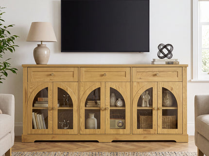 Sideboard Cabinet With 3 Drawers And 6 Arched Glass Doors