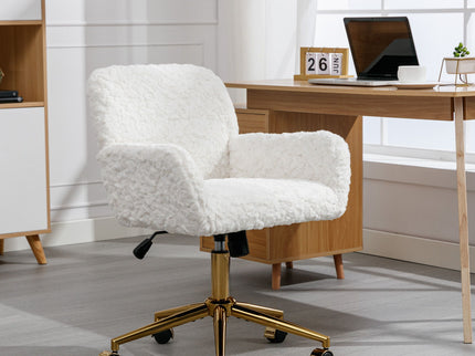 Office Chair, Artificial Rabbit Hair Home Office Chair With Metal Base, Adjustable Desk Chair Swivel Office Chair, Vanity Chair