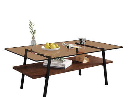 Rectangle Coffee Table, Tempered Glass Tabletop Modern Table For Living Room