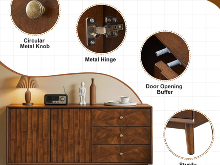 TV Stand With Storage, Entertainment Center, 3 Drawers And 2 Doors For Living Room - Walnut