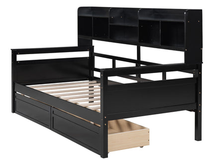 Daybed, Slat Support, With Bedside Shelves And 2 Drawers