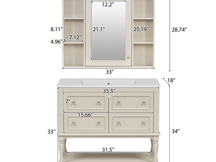 Bathroom Vanity With Medicine Cabinet, Storage Cabinet With 4 Drawers, Adjustable Shelf Mirror