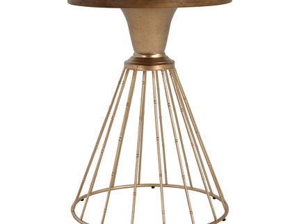 Hollow - Edge Retro Art Pine Side Table With Antique And Natural Color, Iron And Pine Construction - Antique Gold / Natural
