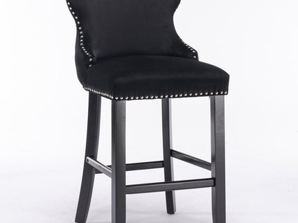 Contemporary Upholstered Wing-Back Barstools With Button Tufted Decoration And Wooden Legs, And Nailhead Trim, Leisure Style Bar Chairs, Bar Stools (Set of 2)