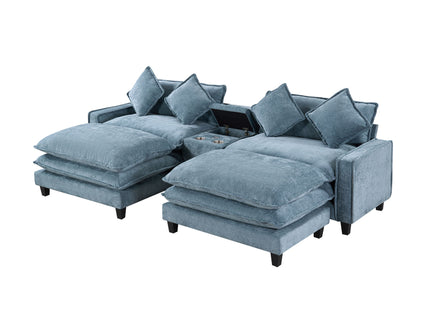 Modern Sectional Sofa With Removable Ottomans, USB Ports