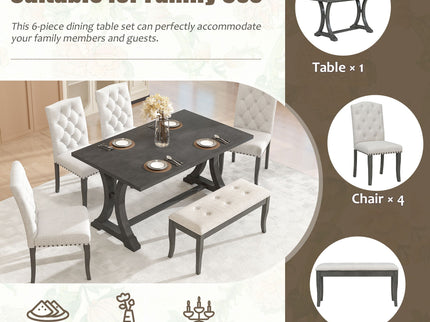Dining Table Set With 4 Upholstered Chairs And Bench