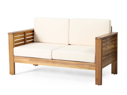 Acacia Wood Loveseat And Coffee Table Set With Cushions