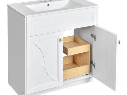 Bathroom Vanity With Sink, Freestanding Storage Cabinet With Handles, Soft Closing Doors