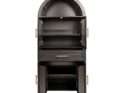 Arched Kitchen Pantry Cabinet With Adjustable Shelves And Barn Door Design