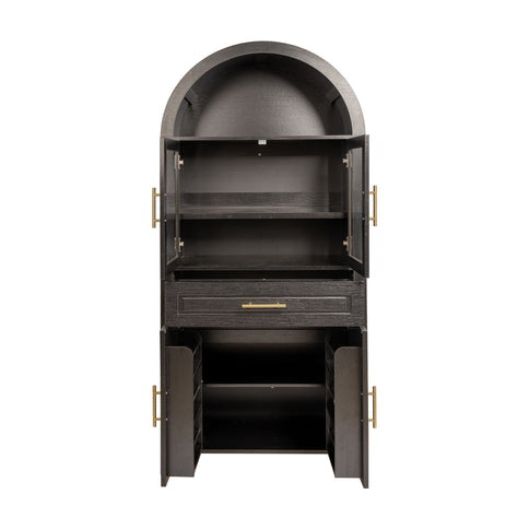 Arched Kitchen Pantry Cabinet With Adjustable Shelves And Barn Door Design