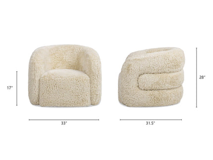 Colt - Fur Swivel Upholstered Barrel Accent Arm Chair - Cream Beige