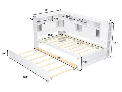 Daybed With Storage Shelves, USB Charging, And Trundle Bed