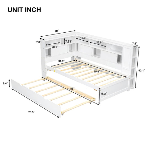 Daybed With Storage Shelves, USB Charging, And Trundle Bed
