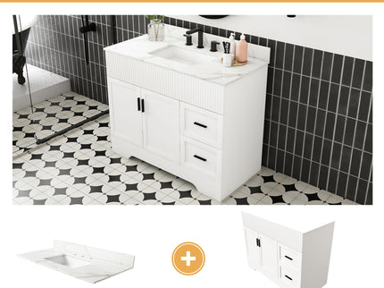 Bathroom Vanity Set, Fluted Cabinet With Soft Close Doors & Drawers, 3 Faucet Holes, Sink Included - White