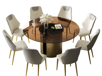 Modern Round Dining Table Set With Glass Top And Steel Legs