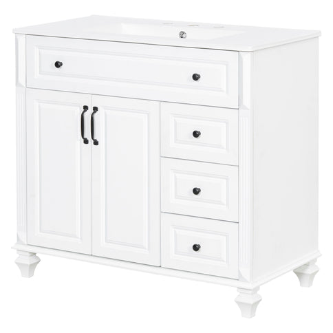 Modern Bathroom Vanity With Sink, 3 Drawers & 2 Doors