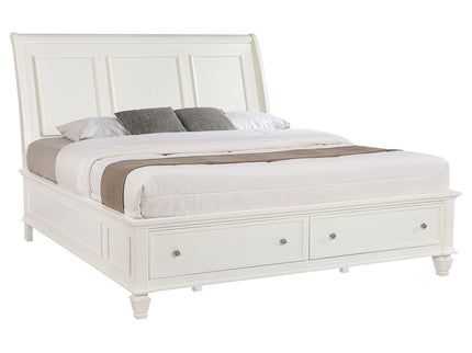 Dennis - Eastern King Storage Panel Bed With Carved Headboard And Built In Drawers - Cream White