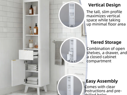Tall Bathroom Storage Cabinet With Adjustable Shelves And 1 Drawer & Door