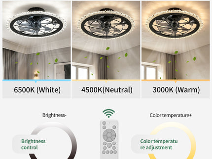 21" Caged Ceiling Fan With Dimmable LED Light And Remote Control, Low Profile Flush Mount Fan - Matte Black