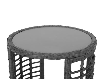 Achill - Outdoor Modern Boho Wicker Side Table With Glass Top - Gray