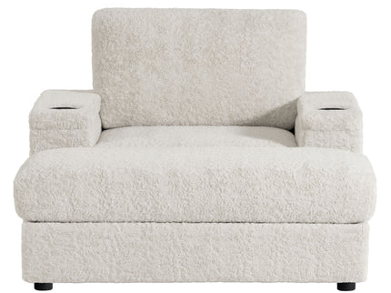 Oversized Chaise Lounge Indoor Rabbit Fur Sofa Bed With Storage Ottoman And Armrests Cup Holders With Deep Seat