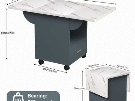 Versatile Wood Folding Dining Table With Wheels, Storage Rack & Drawer, Space Saving Design - White