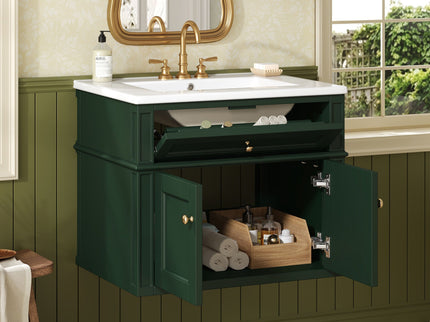 Wall Mounted Bathroom Vanity With Tip Out Drawer And Open Back Design