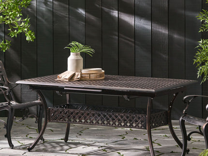 Outdoor Expandable Dining Table With Umbrella Holder, Lattice Pattern And Curved Legs - Black