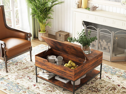 Rustic Flip Top Coffee Table With Hidden Storage - Black / Brown