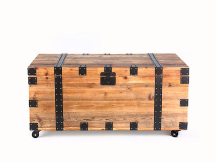 Trunk Table With Four Wheel Large Capacity Storage Coffee Table - Natural / Black