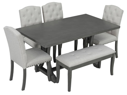 Dining Table Set With 4 Upholstered Chairs And Bench