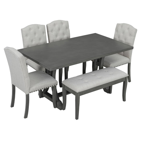 Dining Table Set With 4 Upholstered Chairs And Bench
