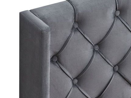 Velvet Button Tufted-Upholstered Bed With Wings Design Strong Wood Slat Support Queen Platform Bed - Gray