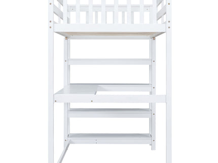 Loft Bed With Storage Shelves And Under Bed Desk
