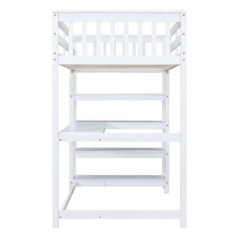 Loft Bed With Storage Shelves And Under Bed Desk