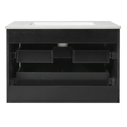 Floating Bathroom Vanity With Oval Knobs & Round Edge, Soft Close Drawer Slides