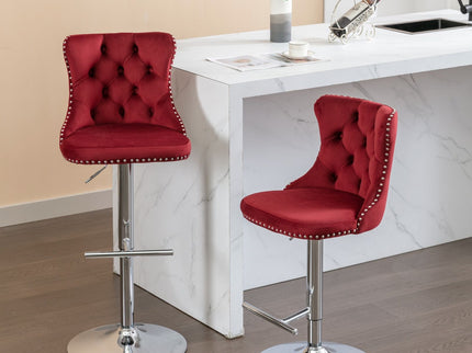 Swivel Barstools Adjusatble Seat Height From 25-33", Modern Upholstered Base Bar Stools With Backs Comfortable Tufted For Home Pub And Kitchen Island (Set of 2)