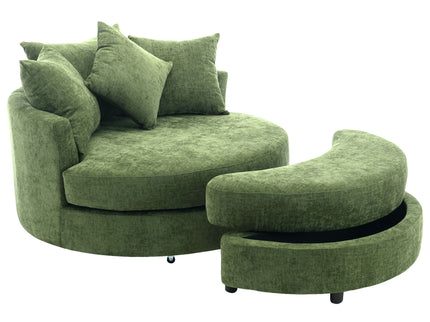 360° Swivel Accent Barrel Chair With Storage Ottoman & 4 Pillows, Modern Leisure Chair Round Accent For Living Room