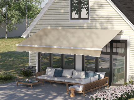 Outsunny - 12' x 8' Retractable Awning Patio Awnings Sun Shade Shelter With Manual Crank Handle, 280G / M² Uv & Water-Resistant Fabric And Aluminum Frame For Deck, Balcony, Yard - Cream White