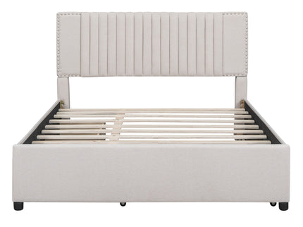 Upholstered Platform Bed With Drawers, Classic Headboard Design