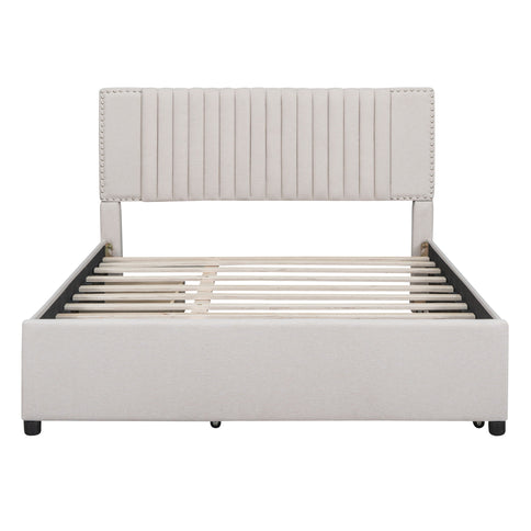 Upholstered Platform Bed With Drawers, Classic Headboard Design
