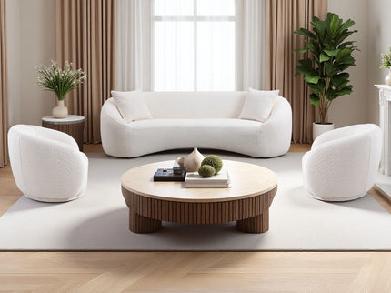 3 Piece Set Curved Sofa, Upholstered 3 Seater With Tight Curved Back For Living Room - White