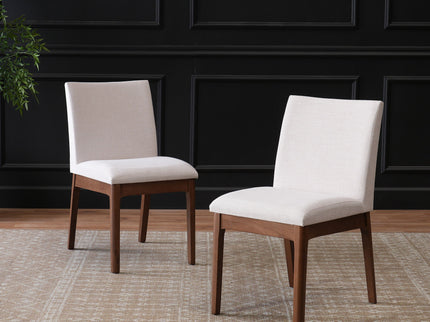 Dining Chairs With Upholstered Seat And Backrest (Set of 2) - Light Beige / Walnut
